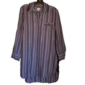 DKNY Woman’s Light Plaid Flannel Boyfriend Long Button Down Sleep Shirt Sz M